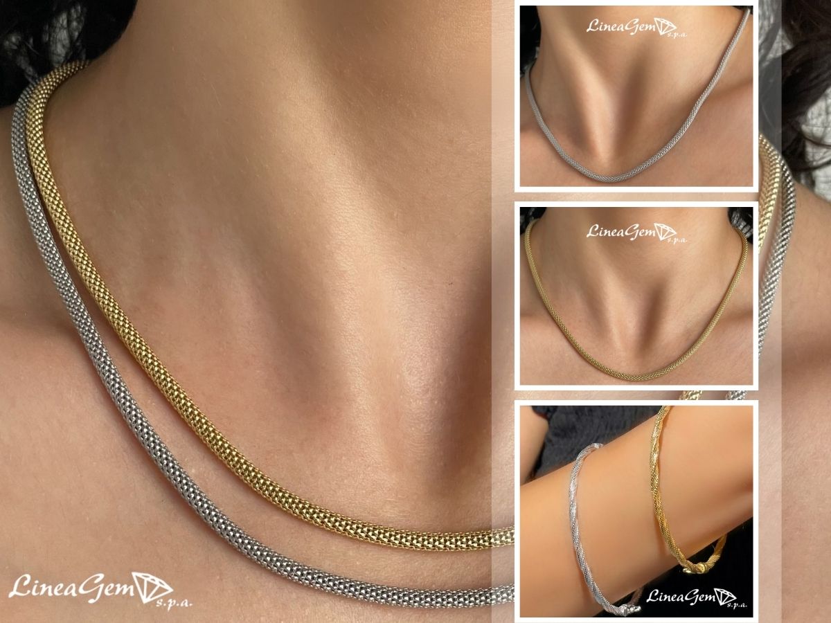 catene in argento 925‰ rodiato e dorato e bracciali in argento dorato e rodiato